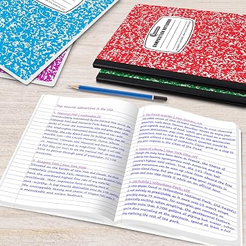 5 Pack Composition Notebook Wide Ruled, 200 Pages (100 Sheets), 9-34x7-12, Notebooks for Work, Back to School Supplies, Hard Cover Composition Books, Notebooks for Women, Colors May Repeat
