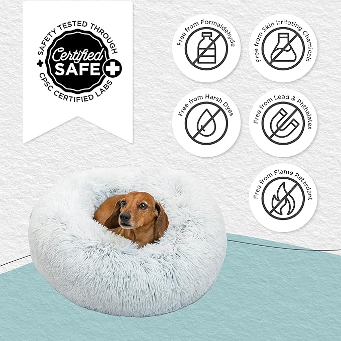 Best Friends by Sheri The Original Calming Donut Dog and Cat Bed in Shag Fur, Frost Gray, Small, 23x23