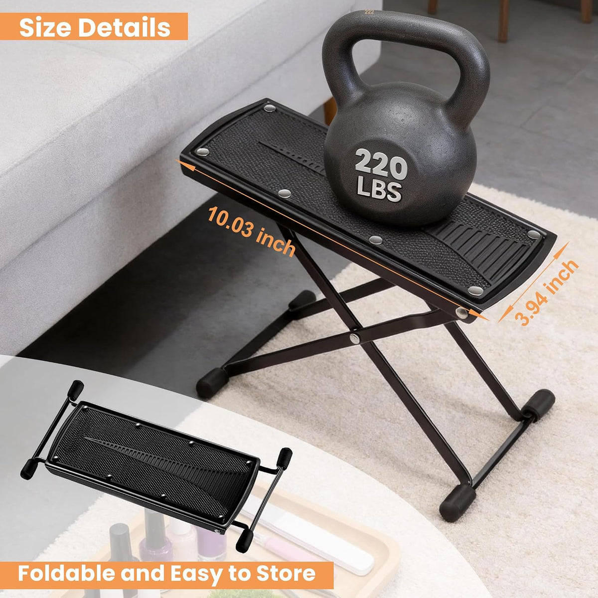 Foldable Foot Rest, 6-Height Adjustable Spa Foot Stand, Non-Slip Sturdy Foot Care Stand for Easy Home Pedicures, Beauty Pedicure Stool Tool