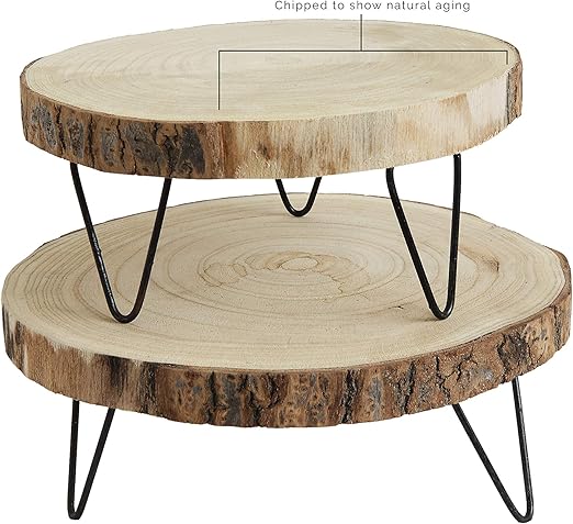 Creative Co-Op Large Paulownia Wood Pedestal with Metal Legs
