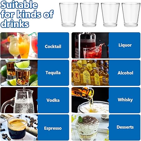 Glass Shot Glasses Set of 4, 2 OZ Crystal Clear Shot Glasses, Mini Glassware