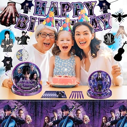 111Pcs Happy Birthday Decorations Tableware Set for 20 Guests, includes Banner, Hanging Swirls, Foil Balloon, Plates, Napkins, Fork, Tablecloth, Birthday Party Supplies