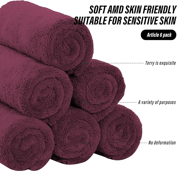 MOONQUEEN 6 Pack Premium Hand Towels - Quick Drying - Microfiber Coral Velvet Highly Absorbent Towels - Multipurpose Use as Hotel, Bathroom, Shower, Spa, Hand Towel 16 x 28 inches (Burgundy)