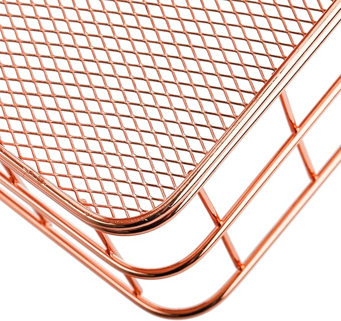 Hacaroa 4 Pack Rose Gold Wire Mesh Basket, Metal Desk Drawer Organizer Desktop Holder Tray for Cosmetic, Stationery, Magazines, Fruit Snacks, Home, School, Office, 2 Size