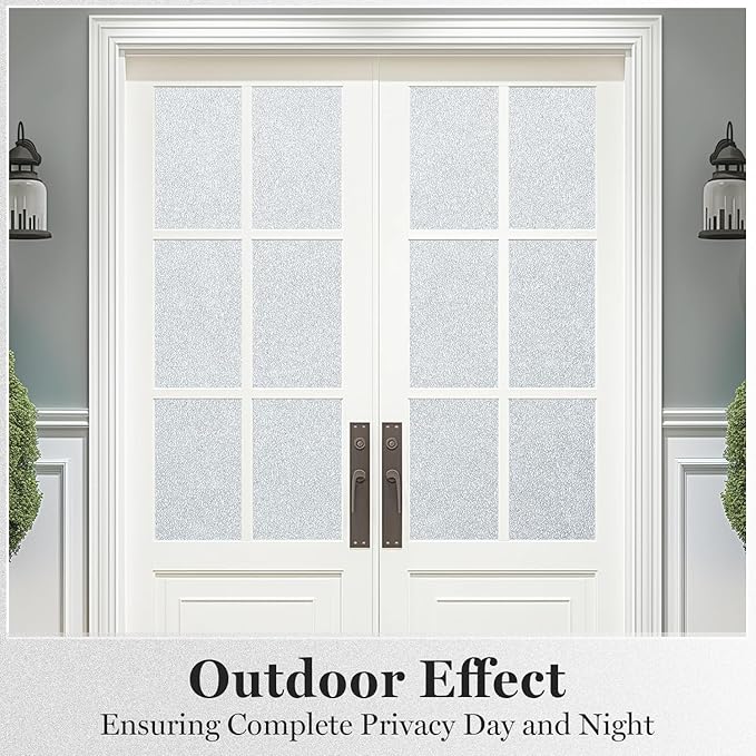 DUOFIRE Window Privacy Film, Sparkling Frosted Glass Window Film, UV Blocking Non-Adhesive Static Cling Window Clings, No Glue Removable Window Coverings for Home Office Bathroom, 11.8 X 78.7 inch