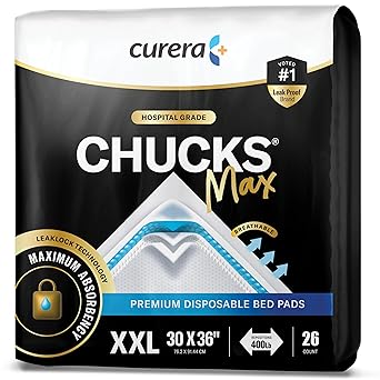 Chucks MAX Hospital Bed Pads Disposable Adult 30 x 36 Breathable Incontinence Pads - XX-Large Pee Pads for Elderly Adults - Heavy Duty Absorbency Underpads - 400 Lbs. Patient Repositioning 26 Pads