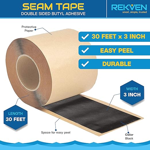 Pond Liner Seam Tape Kit, 3" x 30' Double Sided Rubber Butyl Adhesive