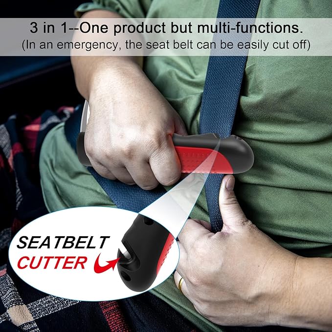 Multifunction Car Handle Assist for Elderly and Handicapped, 3 in 1 Automotive Door Assist Handle, Seatbelt Cutter, Window Breaker, Car Door Handle for Seniors,Red, (CHS)