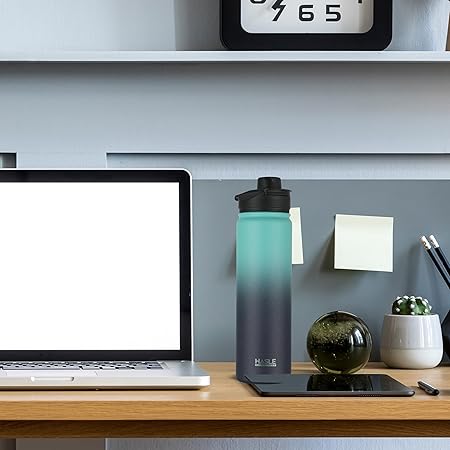 HASLE OUTFITTERS Insulated Water Bottle 22 oz Double Wall Stainless Steel Water Bottle Wide Mouth with Straw Lid Spout Lid Keeps Cold or Hot(Green Blue Gradient,1)