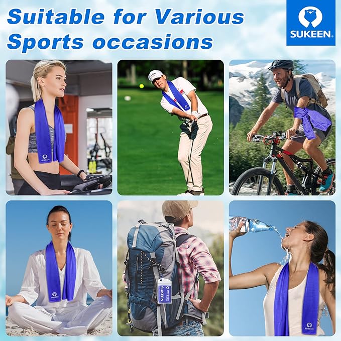 Sukeen Cooling Towels for Neck and Face (40"x12"), 20 Pack, Royal Blue, PVA Material, Reusable