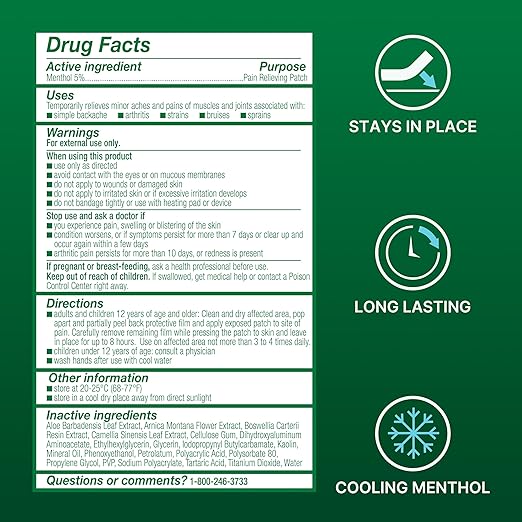 Biofreeze Pain Relieving Patches, for Back, Neck, Knee Pain, Sore Muscle Relief, 8 Hour Pain Relief, Pharmacist Recommended, FSA Eligible, 5 Biofreeze Menthol Patches