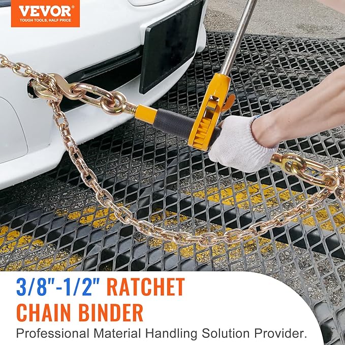VEVOR 38"-12" Ratchet Chain Binder with Chain, G80 12000 lbs Secure Limit, Heavy Duty Load, Labor-Saving Anti-Skid Handle, Tie Down Hauling Chain Binders for Flatbed Truck Trailer, 2 Set Yellow