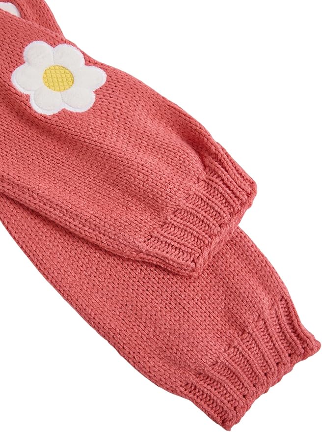 MakeMeChic Women's 3D Floral Cardigan Sweaters Open Front Cropped Cute Cardigan Lantern Sleeve Outerwear