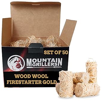 Mountain Grillers Firestarters 50 pcs Natural Fire Starters for Fireplace Wood Stove, Campfires Fire Pit BBQ Chimney Pizza Oven All Weather Charcoal Starters Waterproof IndoorOutdoor Eco Friendly