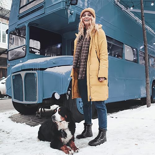 Moudki Womens Warm Fur Lined Snow Boots for Cold Weather, Non-slip Black Combat Boots with Zipper for Hiking, Lace up White Winter Booties for Women, Water Resistant Mid Calf Shoes