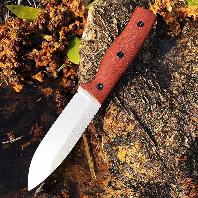 WATCHMAN F017 9.45inch Fixed Blade D2 Knives with Sheath,Big Full Tang Bushcraft Knife with Kydex Sheath Hunting Knife with Mircarta Handle for Camping, Survival, Fishing (areca palm), F017