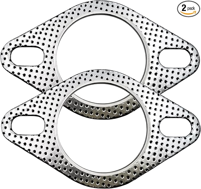2-Pack High-Temperature Exhaust Flange Gaskets Durable Flat Muffler Donut Seal Rings, Fireproof 2-Bolt Automotive Replacement Parts (2.5inches)