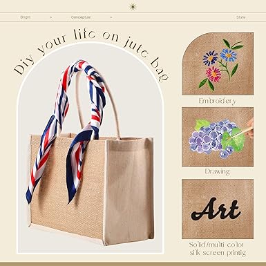 Reginary 16 Pcs Jute Tote Gift Bags Natural Burlap Grocery Shopping Bag Beach Tote with Handle for Bridesmaid Wedding Travel