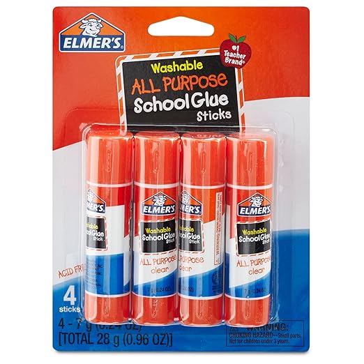 Elmer's All Purpose School Glue Sticks, Clear, Washable, 4 Pack, 0.24-ounce sticks