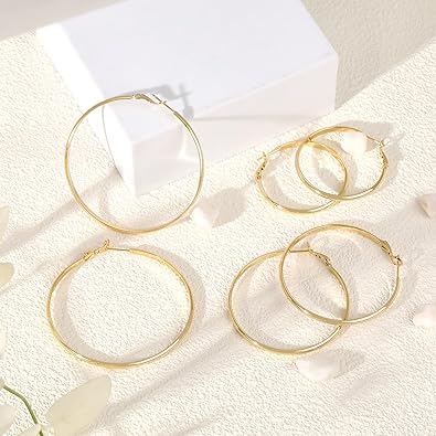 Chunky Gold Hoop Earrings for Women With 925 Sterling Silver Post, Thick Gold Hoop Earrings Hollow Tube Hoops Earrings Hypoallergenic, Lightweight Gold Large Big Hoop Earrings 405060MM