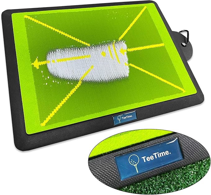 TeeTime Golf Practice Mat - Patent Pending - Dual-Tone Sequin Design - Ideal for IndoorOutdoor Golf Training - Includes Carry Clip