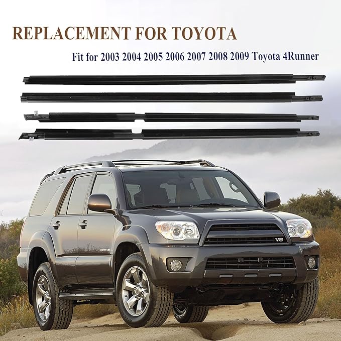 Window Molding Trim Seal for 2003-2009 Toyota 4Runner,Black Outer Door Weather Stripping Window Seal Belt,Replace68161-35060 68162-35060 68163-35030 68164-35030