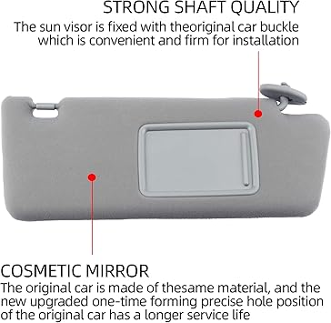 Dasbecan Right Passenger Side Sun Visor Compatible with Toyota Tacoma 2005 2006 2007 2008 2009 2010 2011 2012 2013 2014 2015 Visor Assembly Without Light 74310-04081-B0 Gray