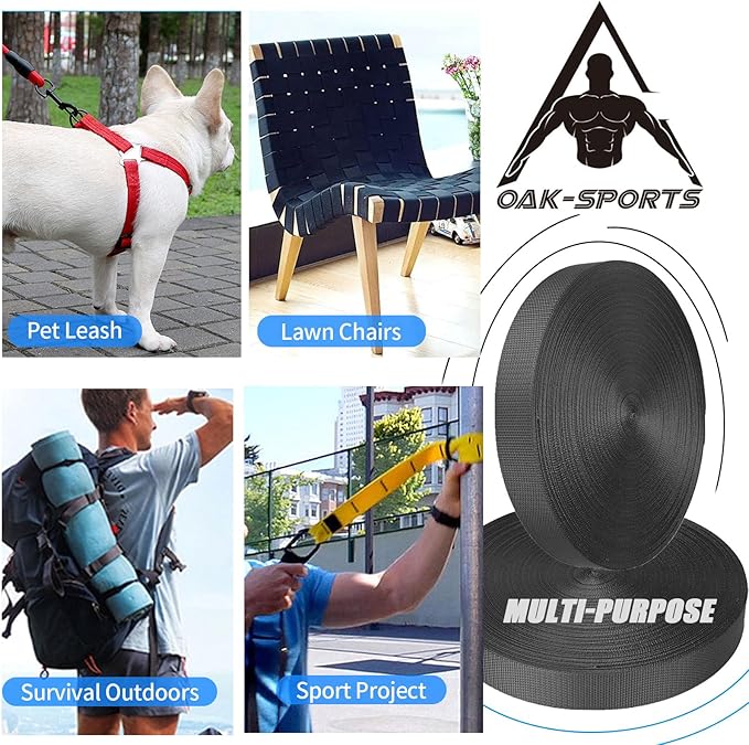 Oak-Sports Webbing 1 Inch 1.5 Inch 2 Inch Wide - Heavy Duty Poly Strapping 1" 1.5" 2" Webbing for Indoor or Outdoor DIY Gear Repair