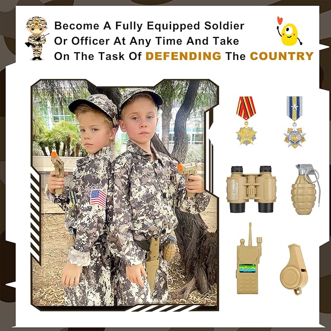 INNOCHEER Army Costume for Kids, Halloween Costumes for Boys Kids, Boys Military Soldier Costume for Boy Kids Age 3-6-8-10-12