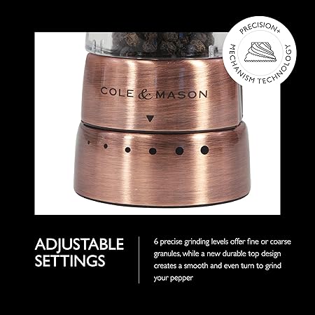 COLE MASON Derwent Pepper Grinder - Copper Mill Includes Gourmet Precision Mechanism and Premium Peppercorns