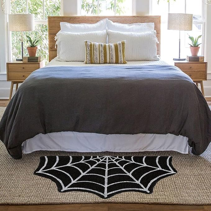 Spider Web Indoor Halloween Rug Black Kitchen Rugs Goth Bath Mat Spooky Non Slip Doormats Fall Thanksgiving Rugs for Indoor Outdoor Entrance (Black)