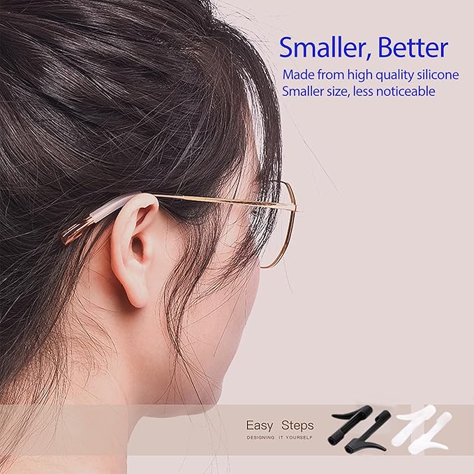 lvvfit Eyeglass Ear Grip Small Anti-Slip Elastic Holder Retainers, Silicone Ear Hook, Eyeglass Temple Tips Sleeve Retainer