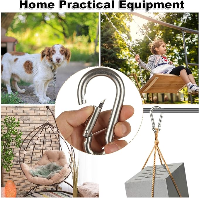 Stainless Steel Spring Snap Hook Carabiner M6 M8 M10 Heavy Duty Carabiner Clip Spring Clips Keychain 516 Inch Quick Links for Backpack, Hammocks, Camping, Swing(163010PCS)