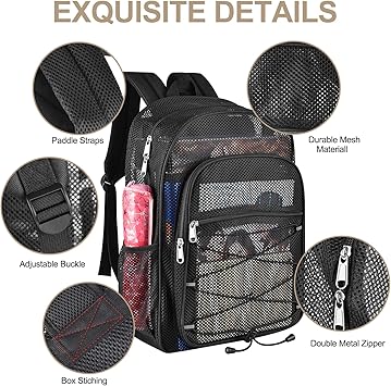 Heavy Duty Mesh Backpacks for Adults, Mesh School Bags for Boys and Girls, See Through School Bags with Adjustable Straps for Swimming, Fitness, Sports, Carry Portable Oxygen Concentrators