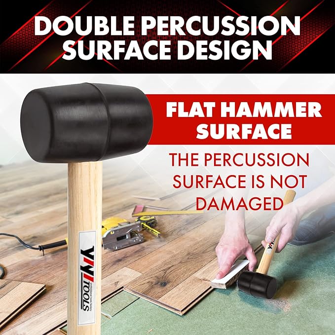 YY-2-005 Rubber Mallet Hammer With Wood HandleAi8-oz, black