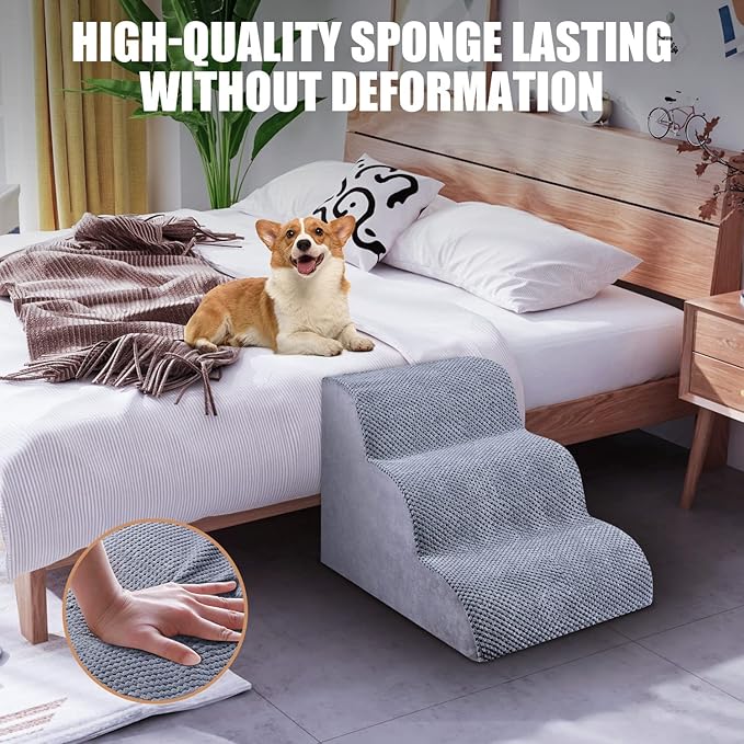 Chic Threads Dog Stairs for Small Dogs, 3-Step Dog Stairs for High Beds and Couch, Pet Steps for Small Dogs and CatsOoaNon-Slip Stable Indoor Dog Steps