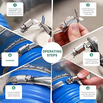 50FT Hose Clamps,304 Stainless Steel Hose Clamp Assortment Kit DIY Metal Strapping with Holes20 Fasteners,Adjustable Worm Gear Large Hose Clamps Metal Band Screw Clamp Straps for Pipe,Duct,Tube