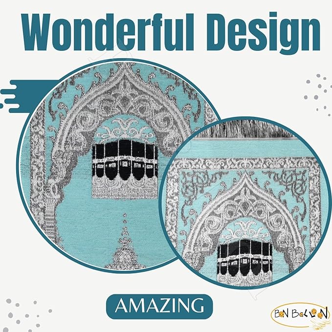 Light Blue Prayer Rug Muslim Carpet Mat Islamic Childrens Salat Small Kids Janamaz Sajda Rugs Sajadah Namaz Sajjadah Child Toddler Mosque Mini Praying Gebetsteppich Musallah Salah Masged Ramadan