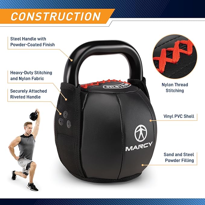 Marcy Strength Training Soft Kettlebell with Handle for Weightlifting, Conditioning, Strength and core Training 15 lbs