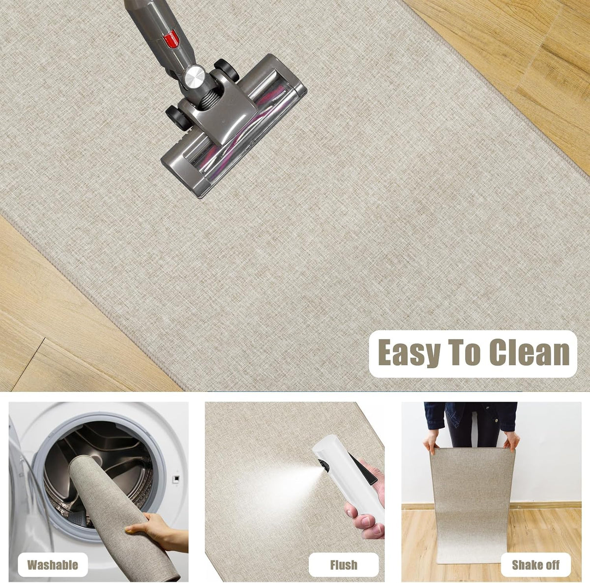 Yancorp 2'x3' Ultra Thin Bathroom Rugs,Low Profile Bath Rug,Rubber mat,Fit Under Door,Non Slip,Machine Washable Shower Rug, Khaki (23"x35")