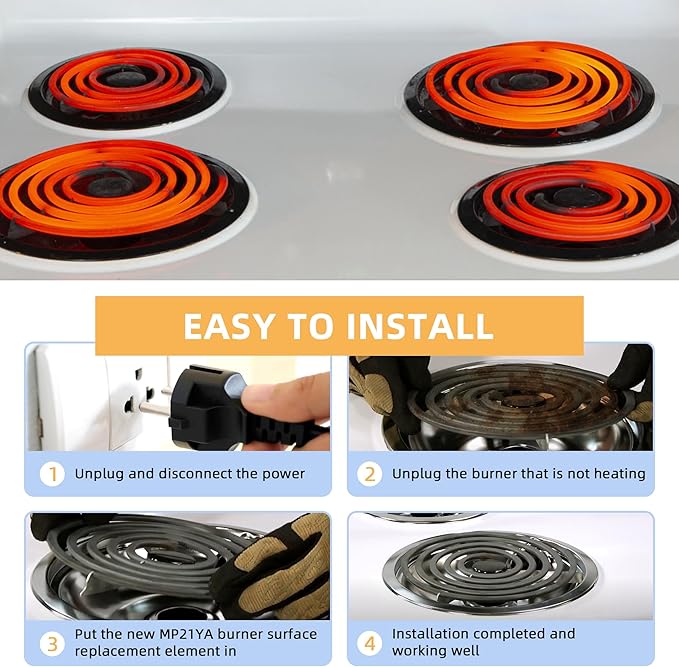 AMI PARTS MP21YA Electric Range Burner Surface Element (8 Inch) Compatible with Whirl-pool May-tag Ken-more Stove Burner Surface Element