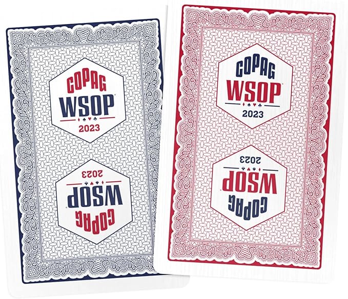 Copag WSOP 2023 Tournament Played 100% Plastic Playing Cards - Narrow Size (Bridge) Blue/Red Double Deck Set (Standard Index)