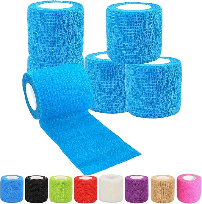 6 Pack 2 Inches Self Adhesive Wrap Bandage Self Adherent Cohesive Bandage Tape Stretch Vet Wrap Breathable Athletic Tape for Sports, Wrist, AnkleOoaBlueOoa