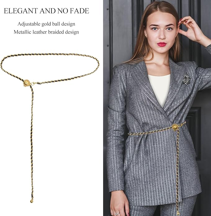 YAMEIZE Women Waist Chain Belt - Adjustable Body Metal Belly Chain for Pants Dresses Trousers