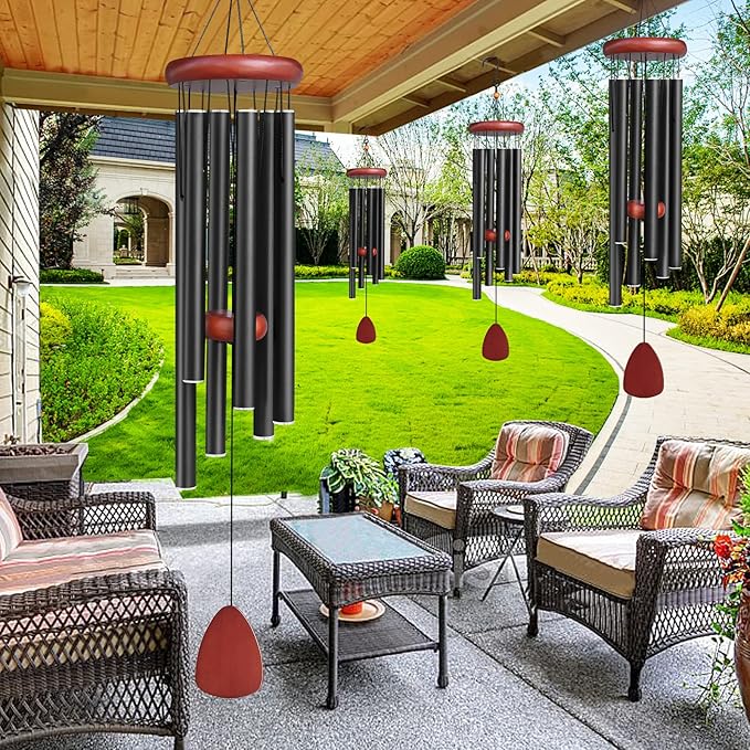 Large Aluminium Wind Chimes Outside, Soothing Melodic Wind Chime, Suitable Outdoor Garden Patio Decor, Gift for Mom Women Neighbors (36 Inches Black)