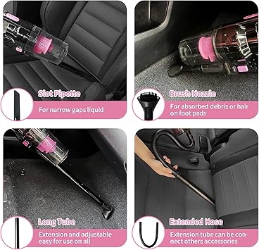 Car Cleaning Detailing Kit Interior Cleaner, 14Pcs Car Cleaning Supplies with High Power Portable Car Vacuum Cleaner, Detailing Brush Set, Windshield Cleaner, Pink Car Accessories for Women