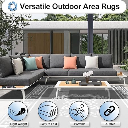 OutdoorLines Outdoor Reversible Rugs for Patio 4x6 ft - Plastic Area Rug, Stain UV Resistant Portable RV Carpet, Plastic Straw Mats for Porch, Pool Deck and Camping QuatrefoilGray White