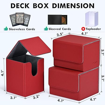 ZLCA Card Deck Box for MTG, Deck Case Holds 100 Single Sleeved Cards, PU Leather Magnetic Storage Box Fits for TCG CCG Magic Game Card (Red)