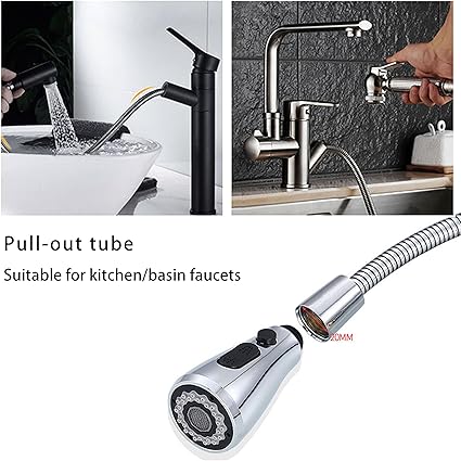 Spray Hose for Kitchen Faucets, Pull Down Replacement, Kitchen Sink Faucet Pull-Out Spray Replacement Hose, 59-inch Chrome Finish