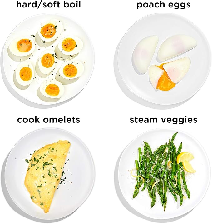 Chefman Egg-Maker Rapid Poacher, Food Vegetable Steamer, Quickly Makes Up to 6, Hard, Medium or Soft Boiled, PoachingOmelet Tray Included, Ready Signal, BPA-Free, BLACK